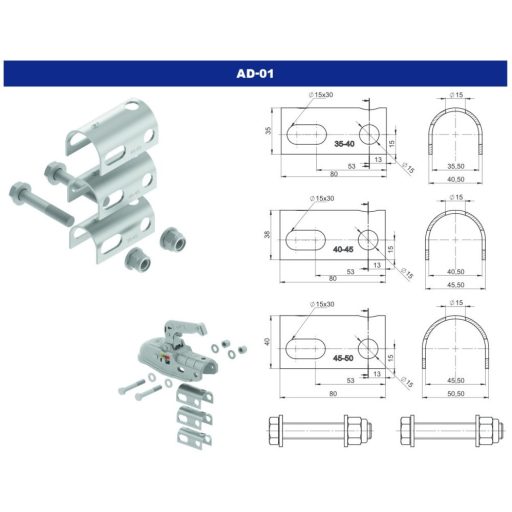 Adapter készlet 35-40, 40-45, 45-50 kapcsolófejhez csavarokkal