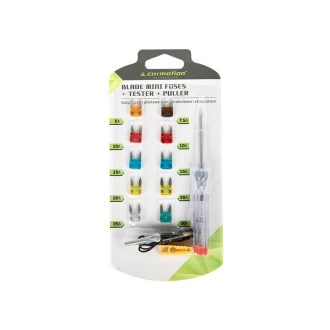   MINI lapos biztosíték bliszter, 10 db + teszter 6-24V + villa, Carmotion