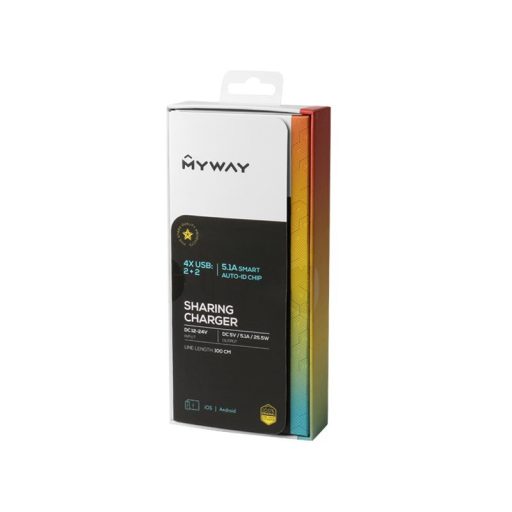 Szivargyújtó töltő 12/24 V, 2 x USB + 2 x USB 5.1 klipszes kábellel klipszel, MyWay